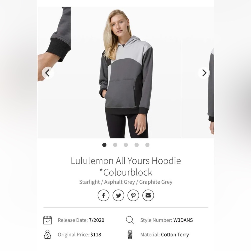 Lululemon All Yours Hoodie Size 6 Colorblock Starlight Asphalt Graphite Grey